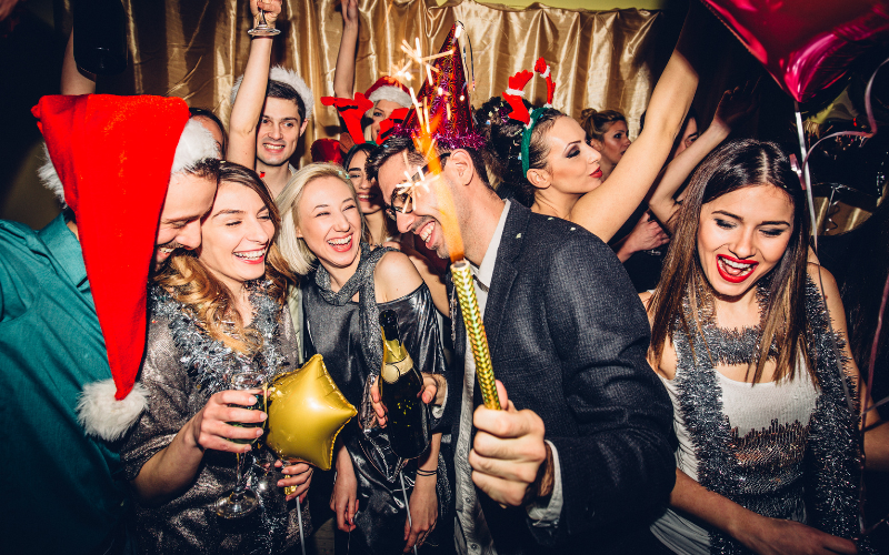 group of friends partying on new year's eve